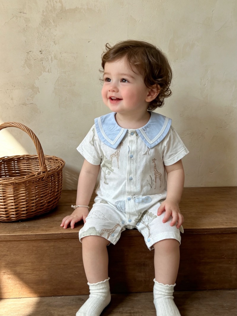 Bamboo Bodysuit Baby - キリン柄ベビー服 新生児用 夏用 薄手 竹繊維 クラスA