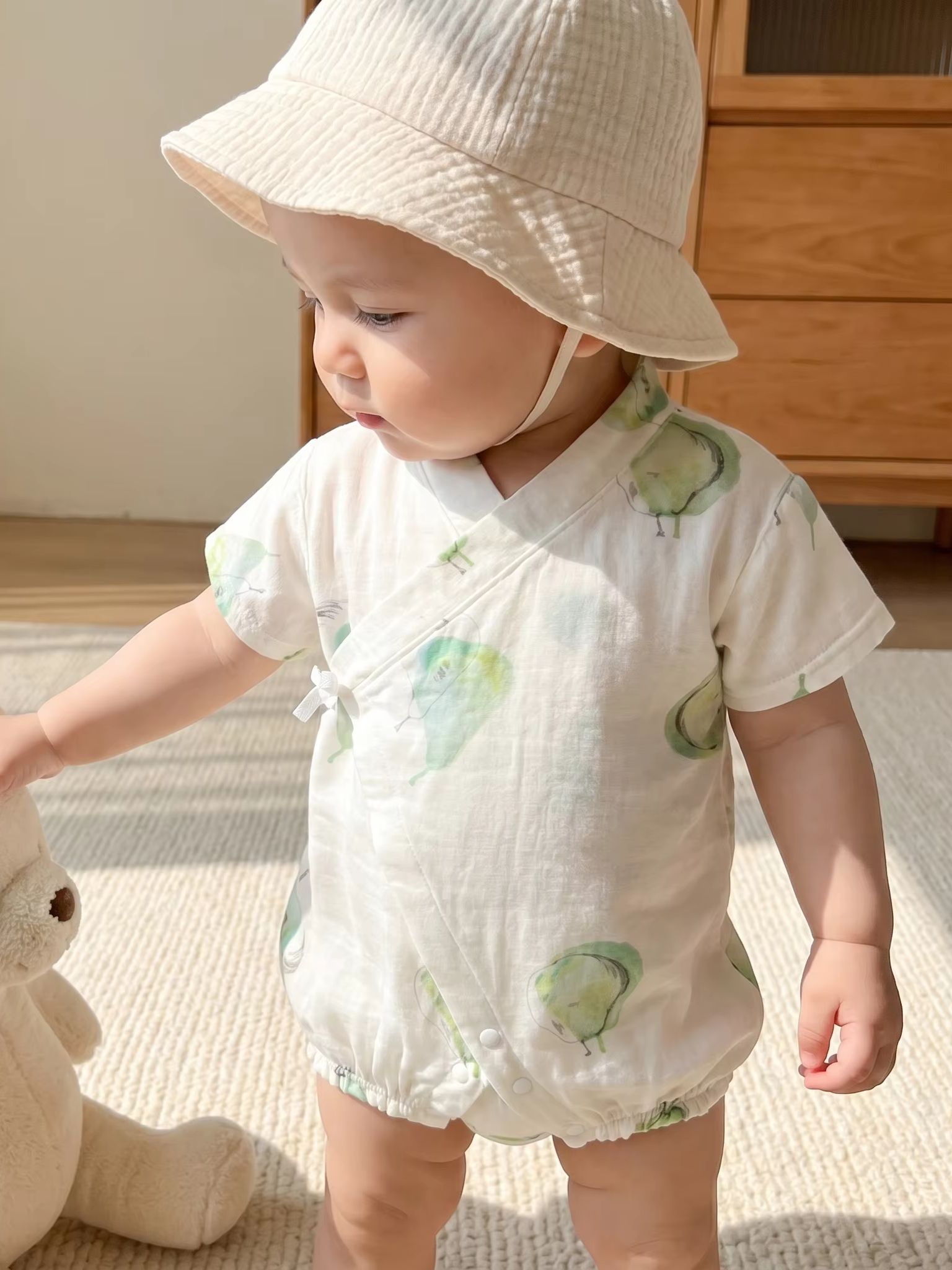 Bamboo Bodysuit Baby - 夏用ベビー新生児ボディスーツ梨柄半袖ロンパース幼児男の子女の子用ソフト薄手幼児服日常着