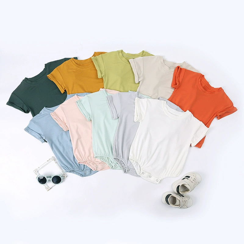 Bamboo Bodysuit Baby - 新生児男の子女の子ベーシックソリッド半袖ロンパース竹繊維ボタンボディスーツ夏服服 3-24 メートル幼児用ワンピース