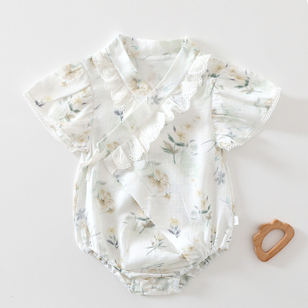 Bamboo Bodysuit Baby - 女の赤ちゃんボディスーツ夏花フリル薄型プリンセス最初の誕生日女の赤ちゃん服 V ネック幼児ロンパース新生児カバーオール
