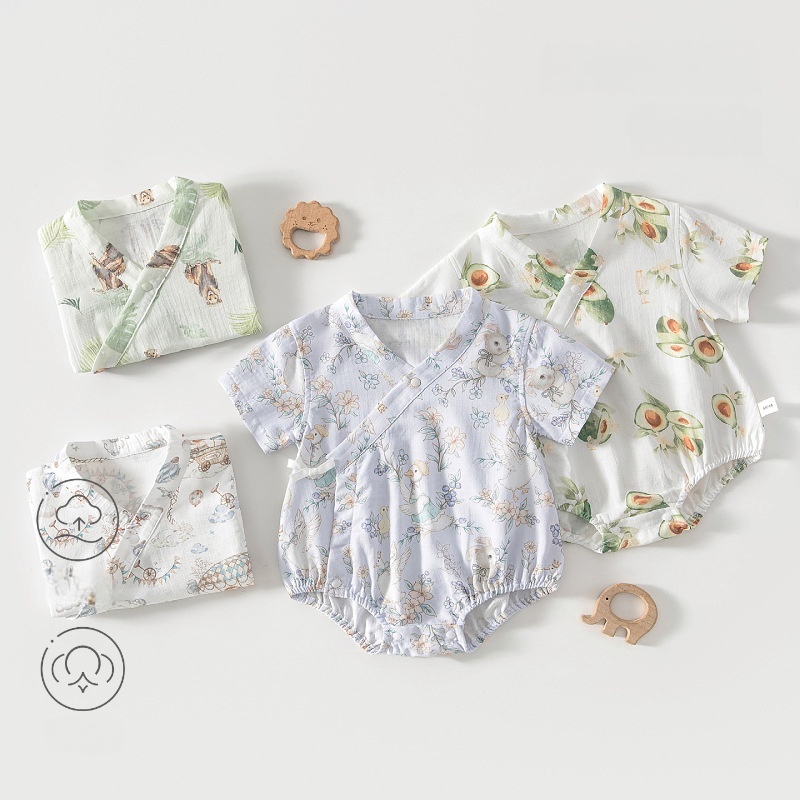 Bamboo Bodysuit Baby - 新生児ベビーボディスーツ夏ソフト竹繊維生地ロンパース幼児かわいいフルーツプリントワンピース赤ちゃん肌に優しいジャンプスーツ