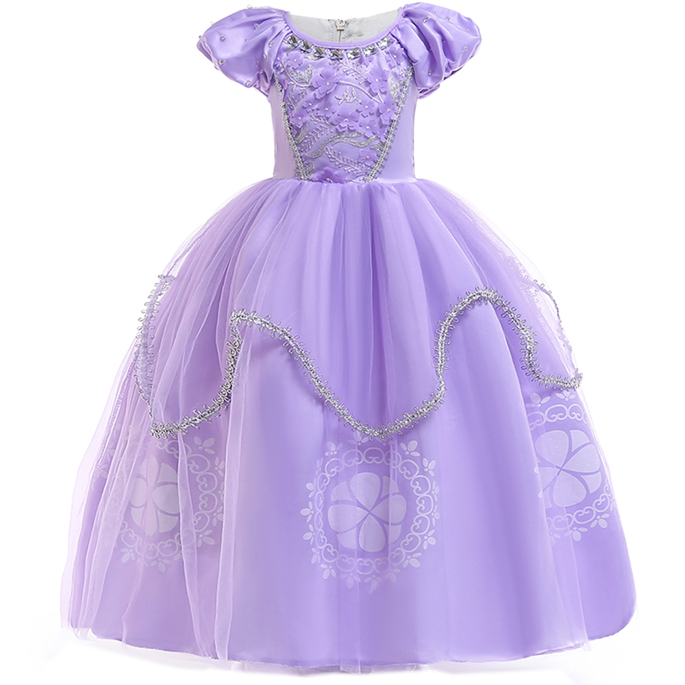 Baby Clothing Sizes - 夏ソフィー女の子ドレス子供の日のパフォーマンス誕生日プリンセス子供ドレス女の子のための花紫チュール半袖ガウン