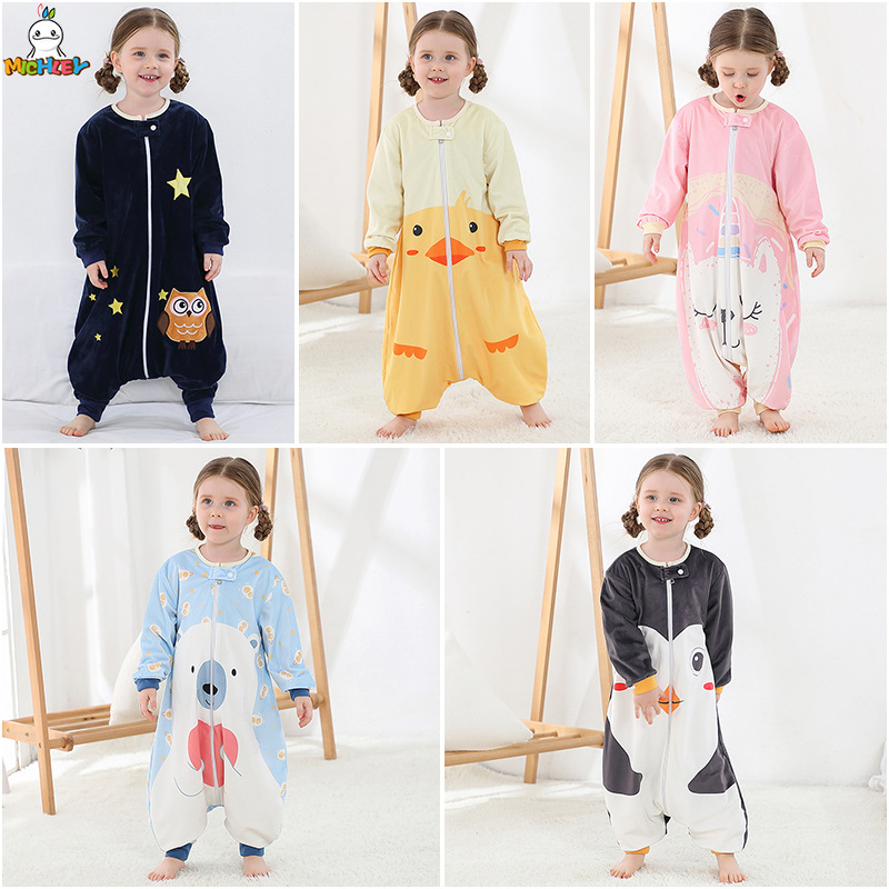 Fleece Sleep Bag - ミッキーリー-かわいい漫画のアヒルの寝袋、女の子と男の子のためのウェアラブル毛布、長袖の寝袋、パジャマ、1-3t