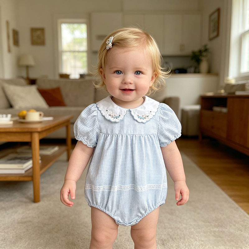 Bamboo Bodysuit Baby - 2026年夏新作ベビーガールボディスーツ 0-24ヶ月 ベビーガールロンパース 新生児刺繍襟付き半袖ベビーガールジャンプスーツ