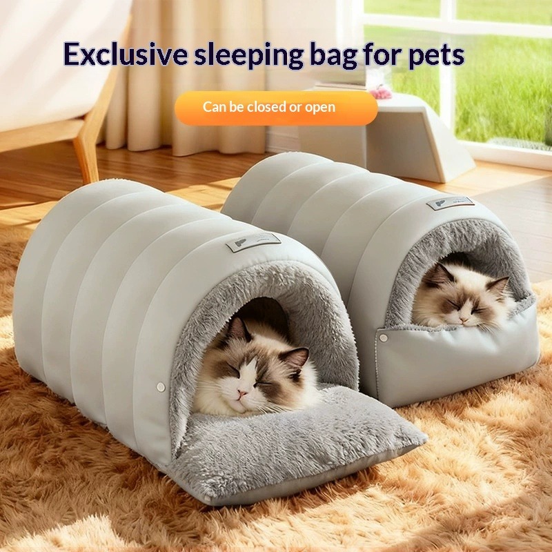 半密閉型レザー寝袋 洗える猫ハウス 防水底 冬用暖かい猫用洞 - Fleece Sleep Bag のレビューと価格