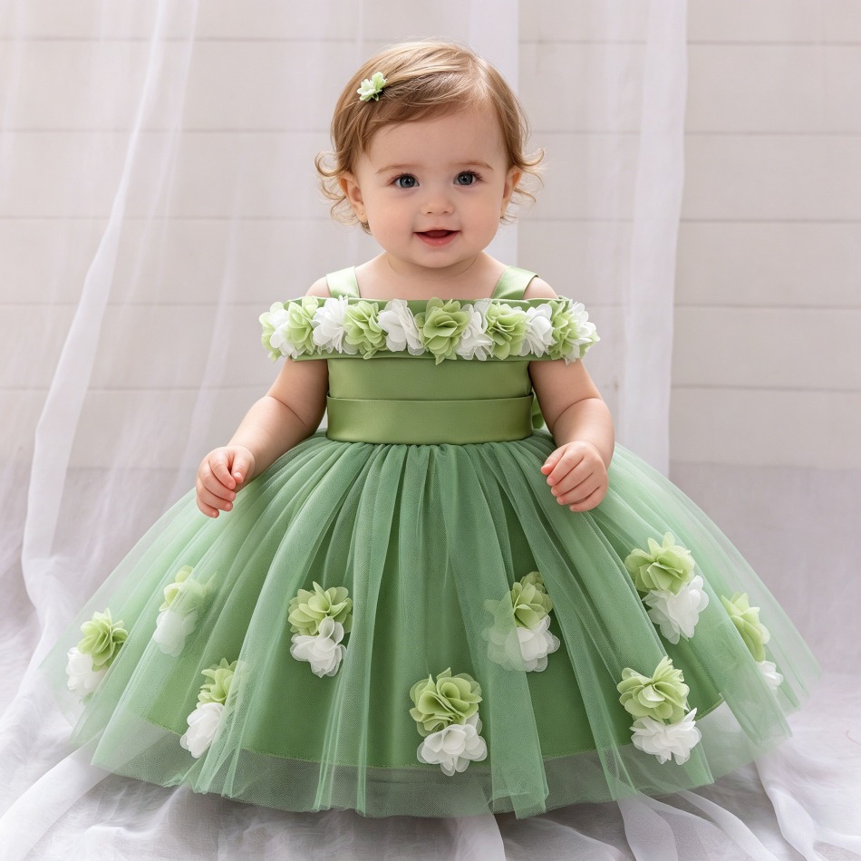 新しい女の赤ちゃんの 1st プリンセスドレス幼児立体フラワ - Baby Clothing Dresser のレビューと価格