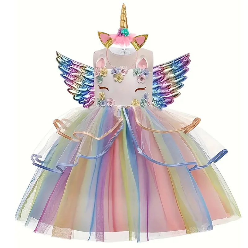 子供のユニコーンプリンセスドレス誕生日女の子パーティードレス - Baby Clothing Sizes のレビューと価格