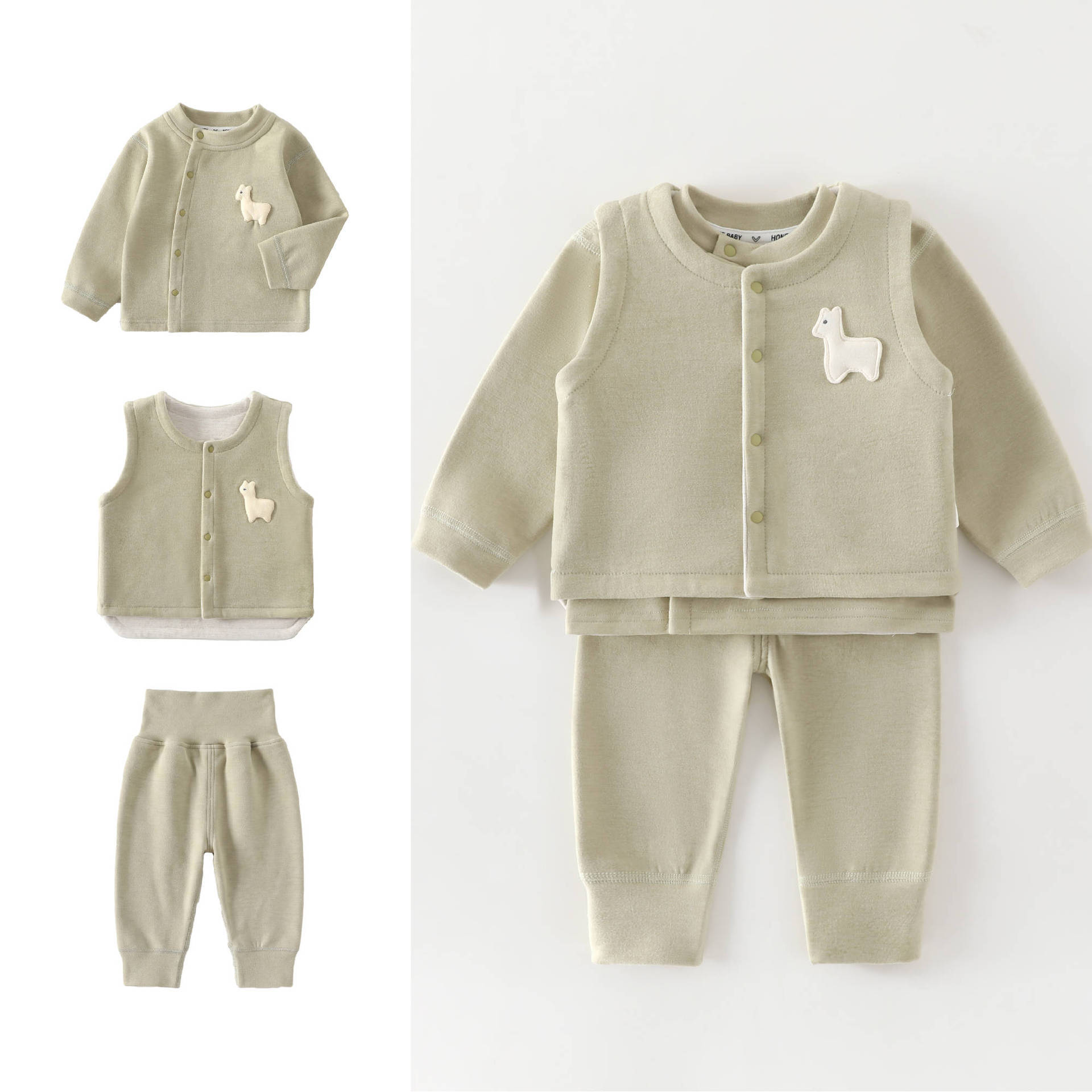 0-4歳児用ベビーベスト+長袖トップス+長ズボン3点セット  - Baby Clothing High Quality のレビューと価格